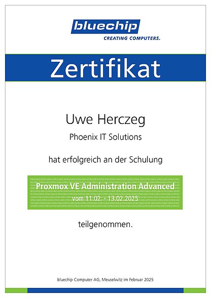 Uwe_Herczeg_Urkunde_Zertifikat_Proxmox_Advances